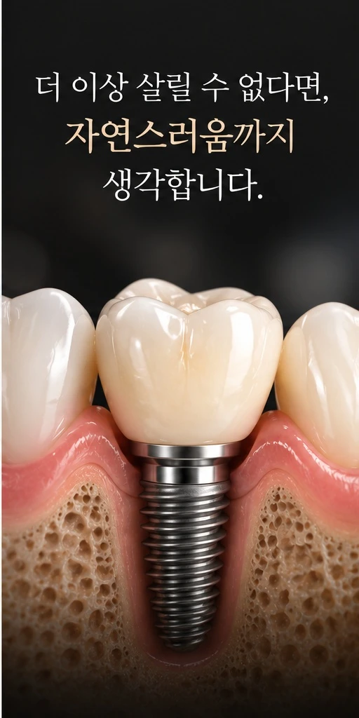 잇몸뼈에 심은 임플란트와 보철 이미지 — 더 이상 살릴 수 없다면, 자연스러움까지 생각합니다